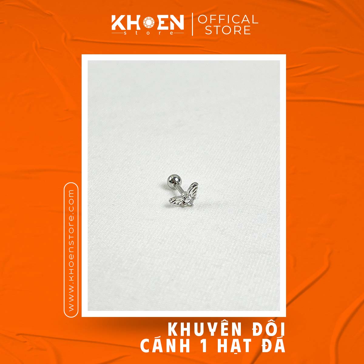 (1 Chiếc) Khuyên Đôi cánh 1 hạt - Đá Zircon - Khoen Store
