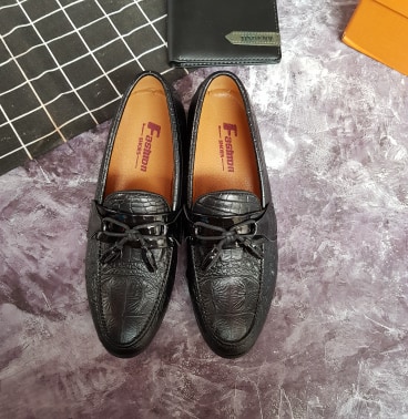 Giày lười nam vân da cá sấu buộc dây đế cao su thời trang sành điệu