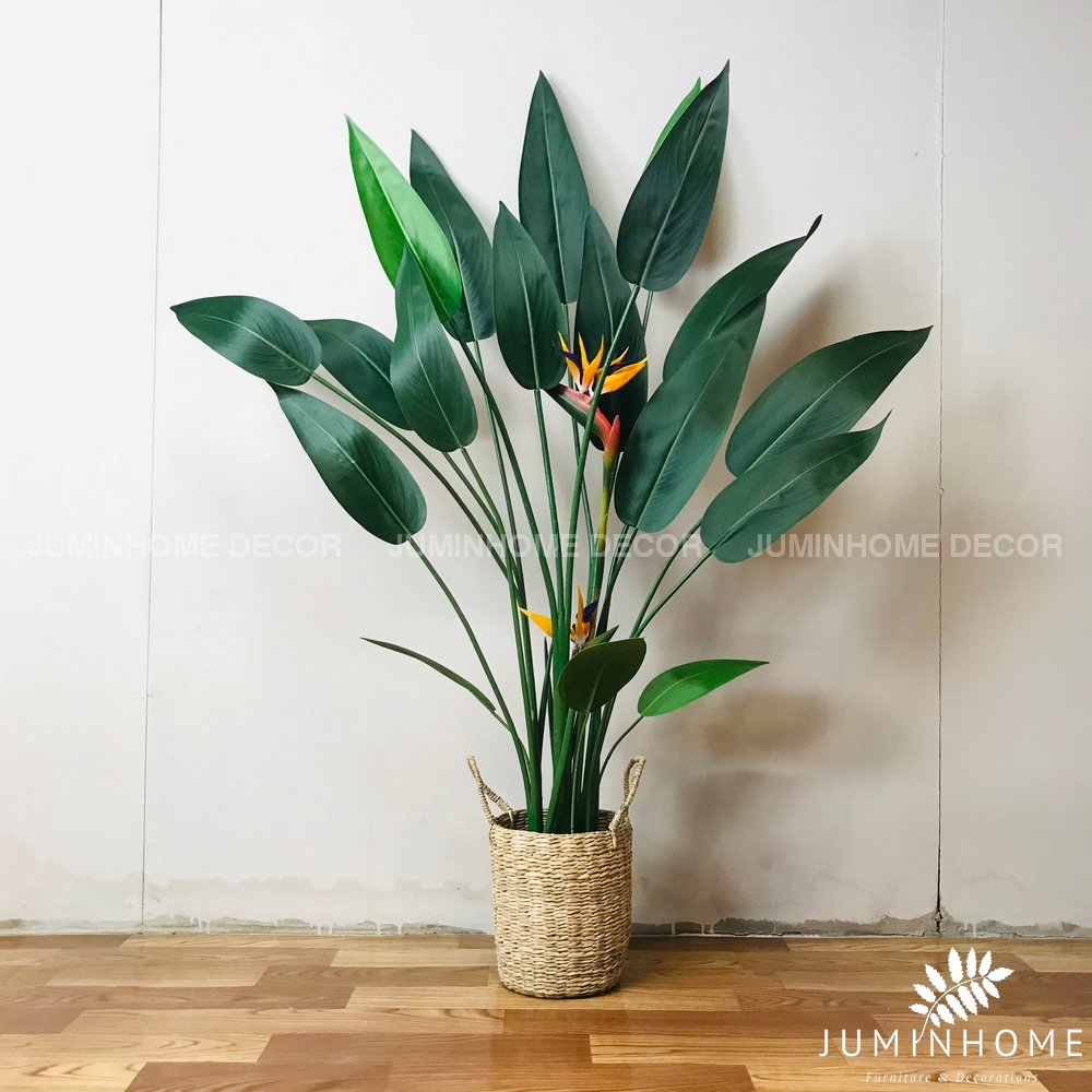 Giỏ cói Decor trang trí trồng Cây giả