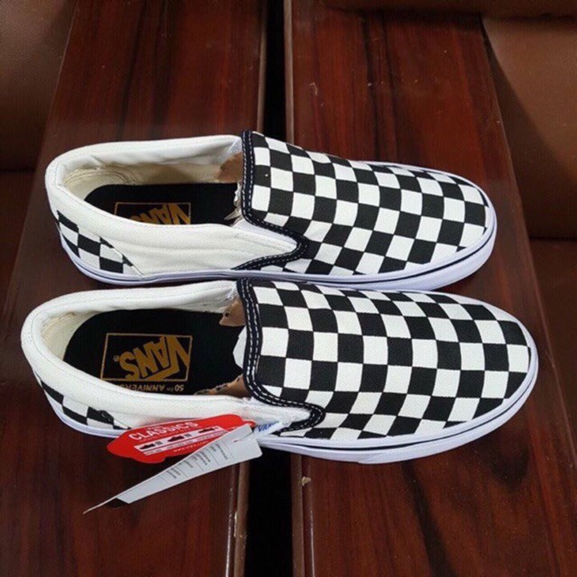 Giày lười vans caro nam nữ Full Box Tag