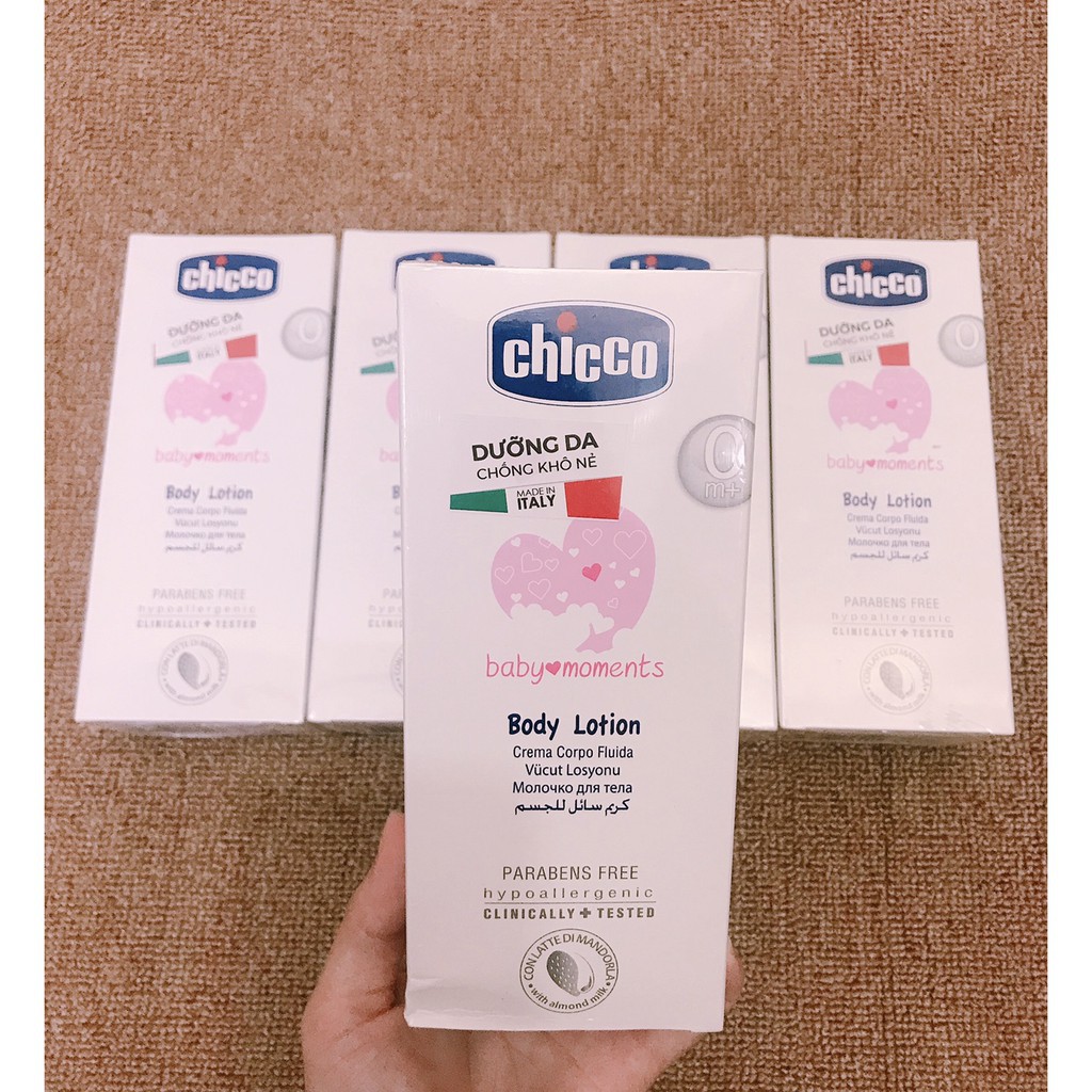 Sữa dưỡng thể Chicco cho bé từ 0 tháng chiết xuất Hạnh Nhân body lotion