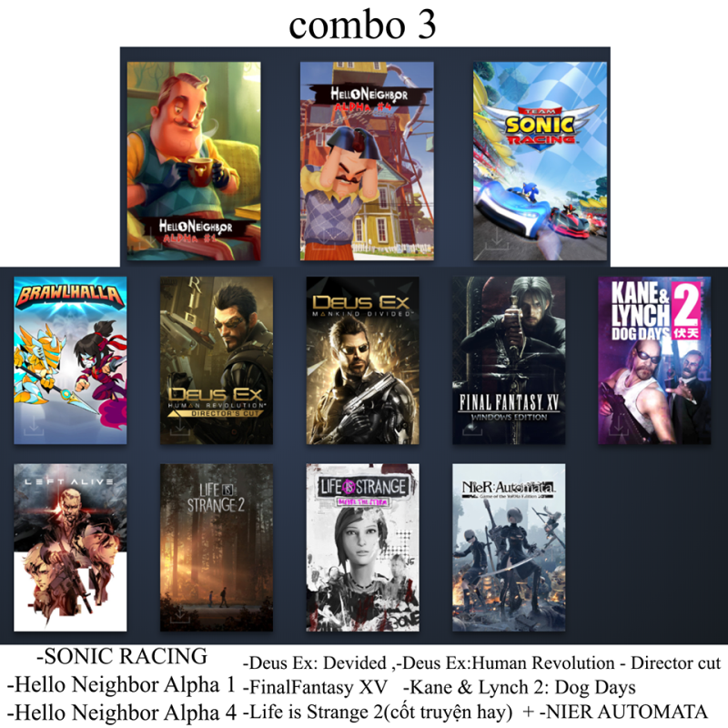 Game dành cho PC - Steam Account -  - Combo 3 (Deus Ex: Devided, Deus Ex:Human Revolution; Lynch 2, FinalFantasy XV, NIER AUTOMATA) - Game PC - Game cho máy tính