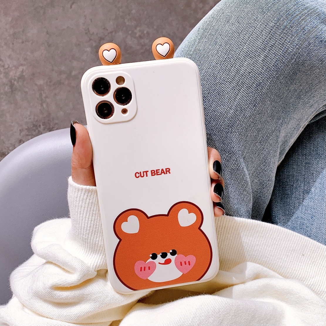 Ốp Lưng Silicon Bảo Vệ CAMERA Hình Nổi Bear x Cat x Frog