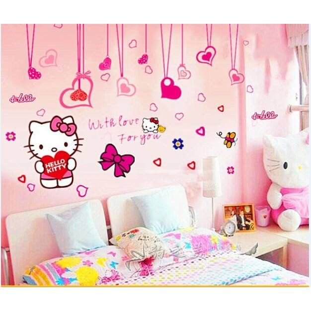 [HCM]Decal Dán Tường cho bé gái Combo Hello Kitty - Pvc Vinyl