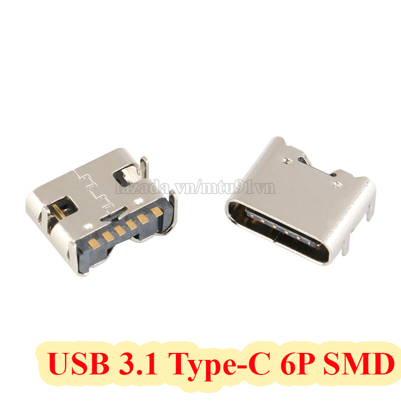 (4 Cái) - Chân Sạc Cổng USB 3.1 Type-C 6P - 6P SMD