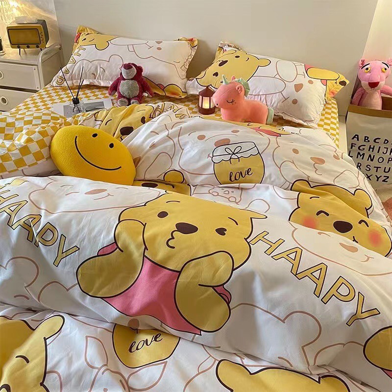Bộ chăn ga gối cotton poly đáng yêu - Mẫu gấu pood
