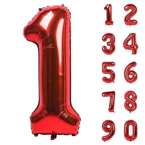 Bong Bóng Số Màu Đỏ 40cm - Red Number Foil Balloons BSO03