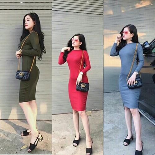 [HCM]Váy boddy cổ lọ tay dài gxgs
