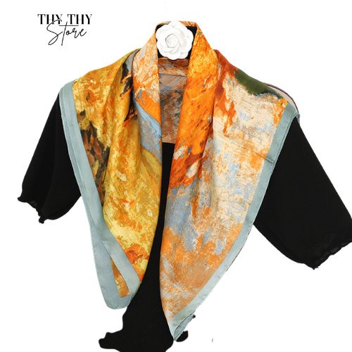 Khăn lụa vuông cam loang 70x70cm THYTHY STORE