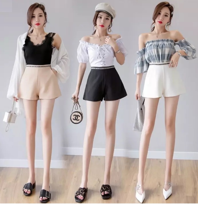 QUẦN SHORT LƯNG CAO VIỀN KIM TUYẾN VẢI CAO CẤP