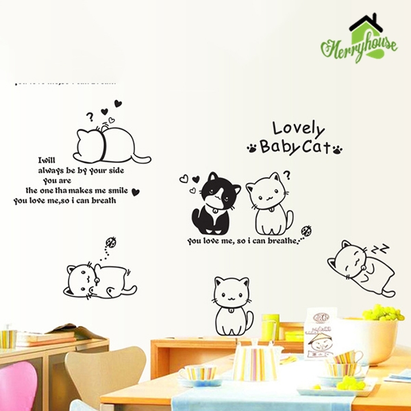 [HCM]DECAL DÁN TƯỜNG CHÙM ĐÈN VÀ MÈO