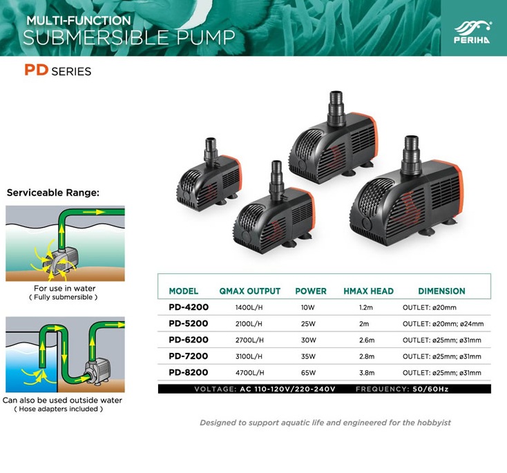 Periha PD-5200 25W Máy bơm nước cho hồ cá koi, cá cảnh