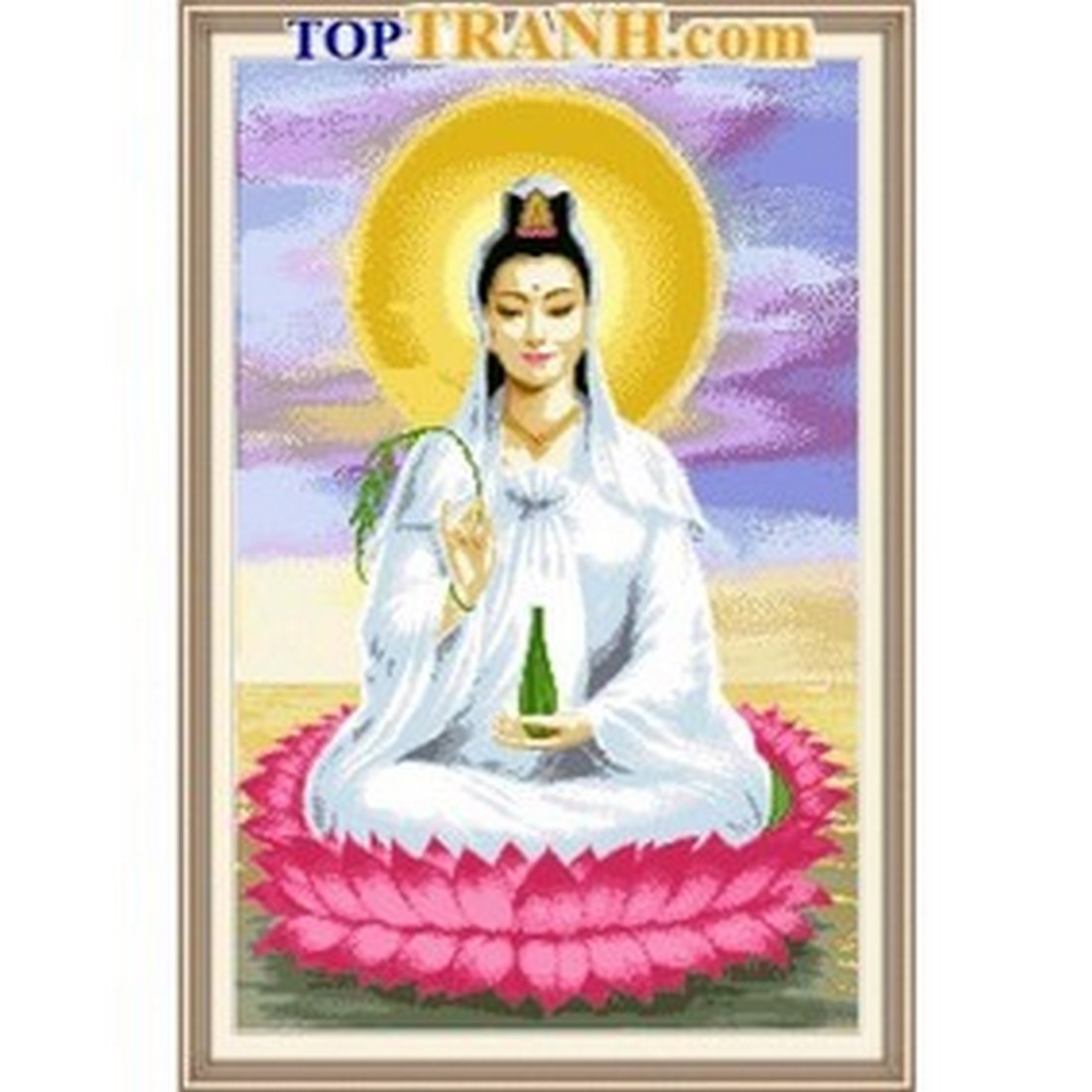 Tranh thêu chữ thập Quan âm ngồi đài sen 333020
