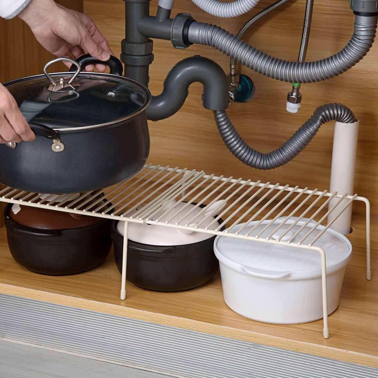 Homenhome Retractable Iron Kitchen Shelf Cabinet Drain Storage Rack Spice Shelf