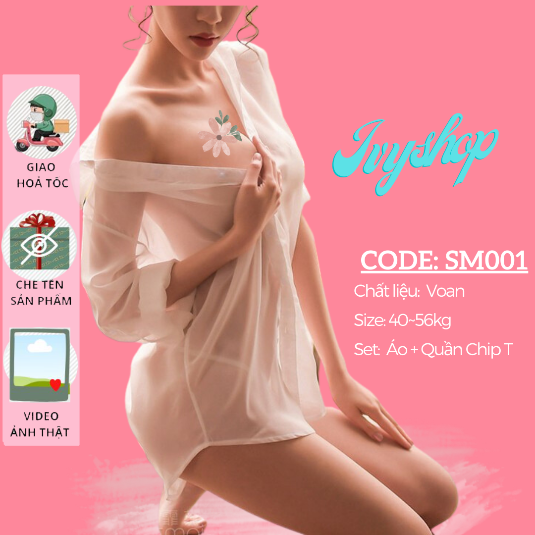Áo Sơ Mi Ngủ Voan Mỏng Xuyên Thấu Gợi Cảm, Tặng Kèm Quần Lọt Khe T, Áo Khoác Ngủ Sexy Sơ Mi Đen Trắng Hờ Hững, Chụp Ảnh Studio Indoor - Mã SM001