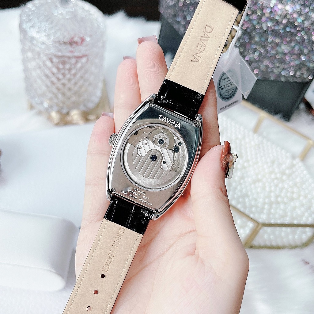 Đồng Hồ Davena Nam Automatic D31681 Dây Da Đen Silver 39x52mm Authentic