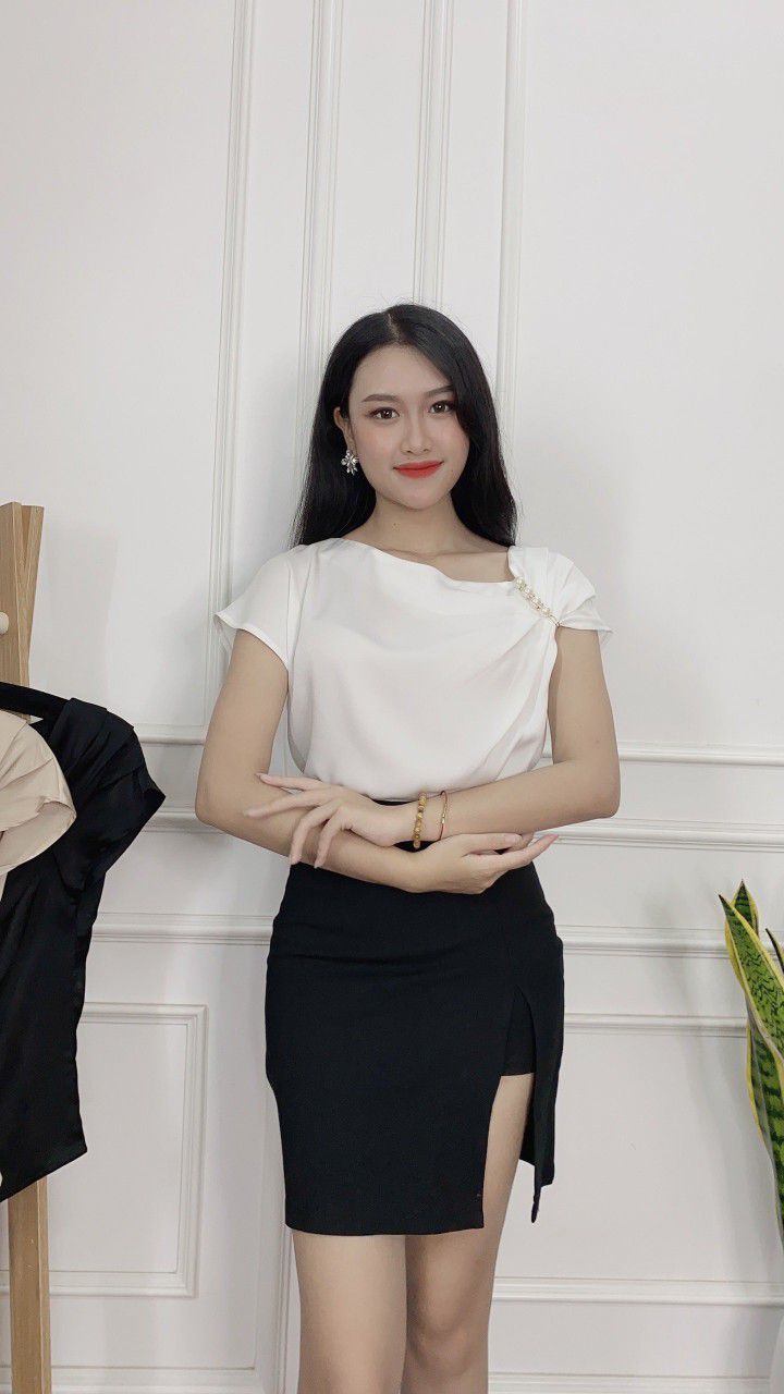 áo lụa đính ngọc - áo kiểu nữ