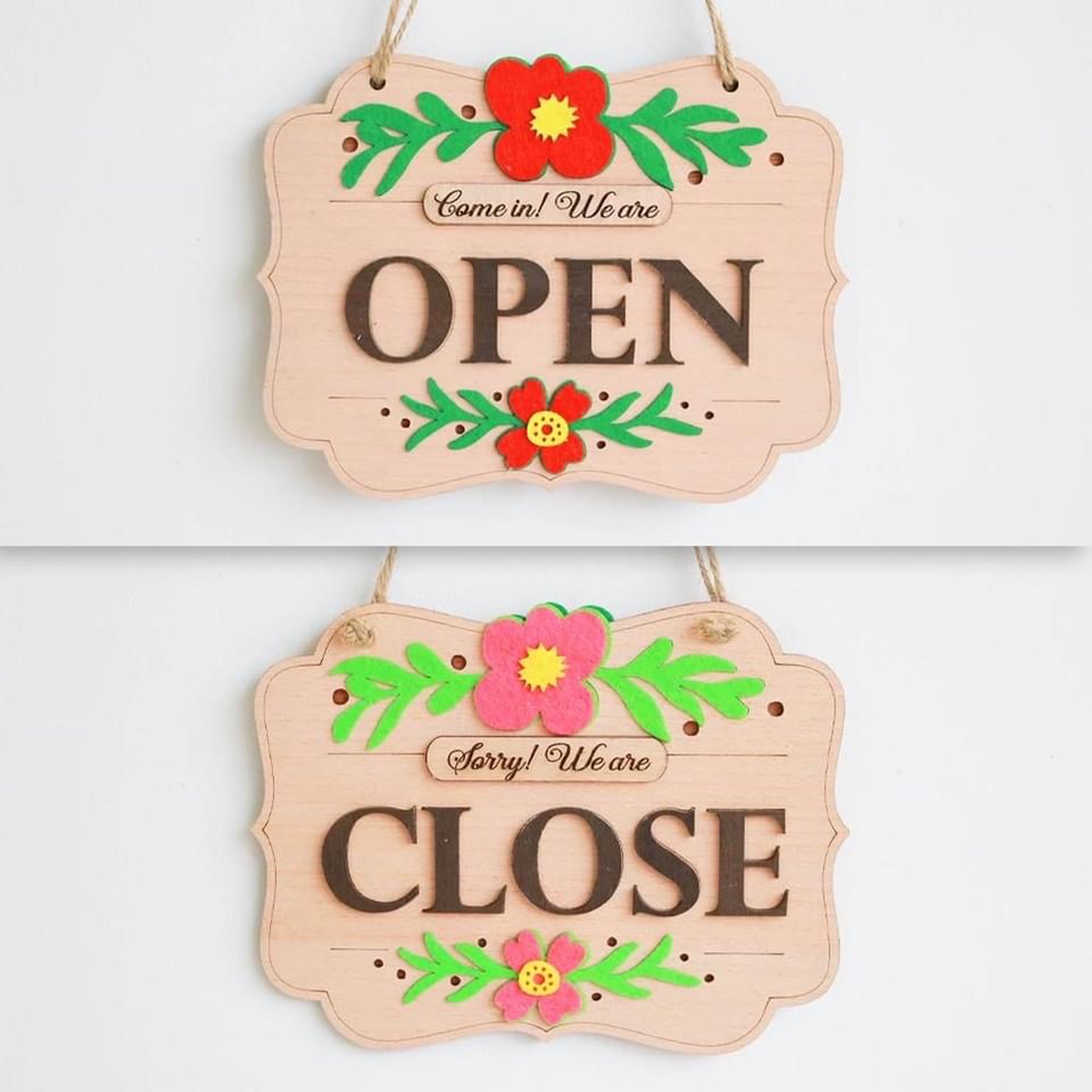 Bảng gỗ decor OPEN CLOSE nhiều mẫu,tặng 2 móc dán .