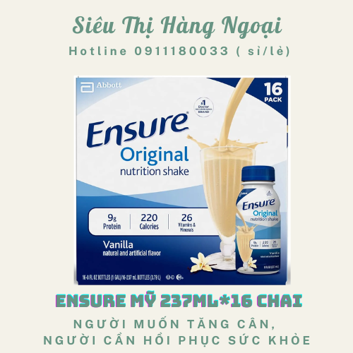 Lẻ 16 chai Sữa Ensure Nước Original Hương Dâu 237g Mỹ 12 23