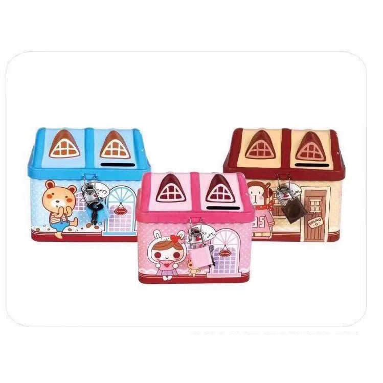 Két sắt mini hình ngôi nhà có khóa cho bé