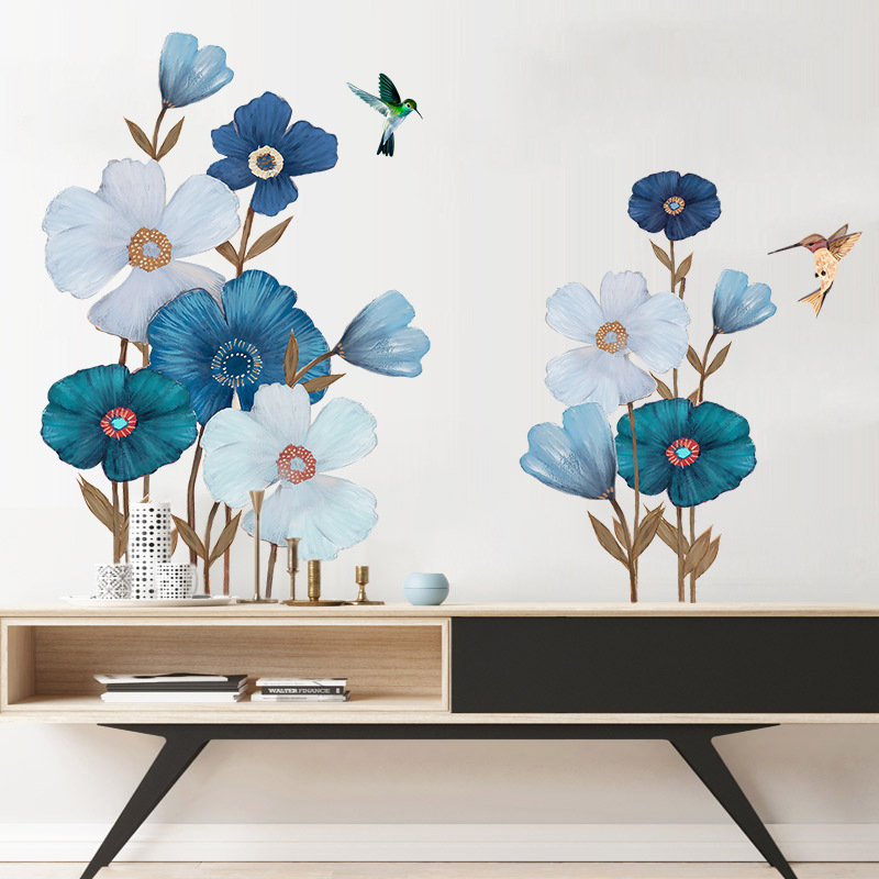 Decal dán tường hoa xanh trắng GS9717AB
