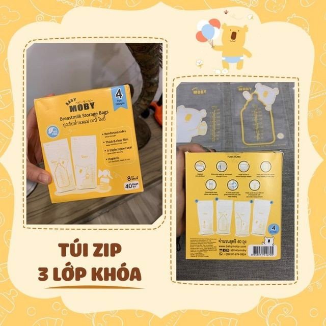 Túi trữ sữa Moby Thái Lan hộp 40 túi