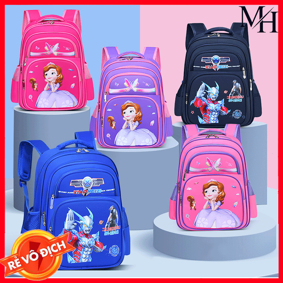 Balo học sinh chống gù lưng, chống nước chống thấm siêu nhẹ, Balo Túi Bé Gái, Trai hình công chúa Sofia, siêu nhân cho bé từ lớp 3 đến lớp 7, cặp tiểu học, trung học