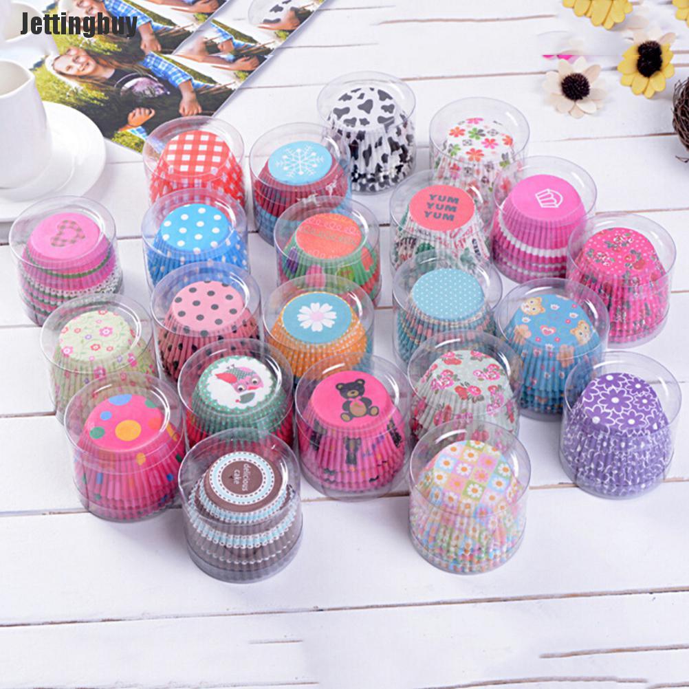 Jettingbuy Random 100 pcs Cupcake Liner Baking Cups Cupcake Mold Paper Muffin Cases Cake Decorating Tools