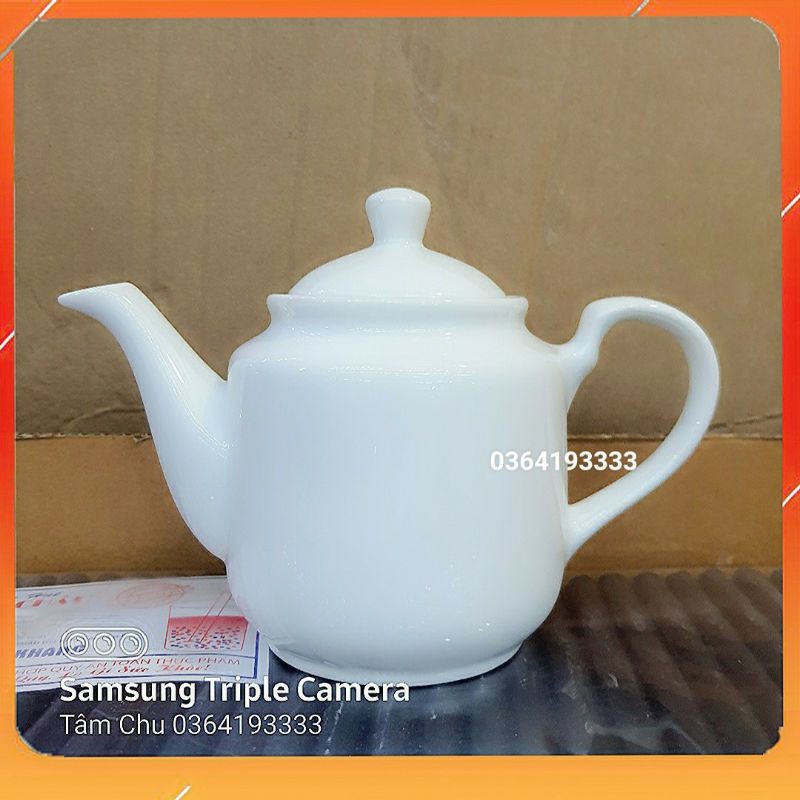 Ấm trà Bát Tràng ấm sứ trắng dáng trụ