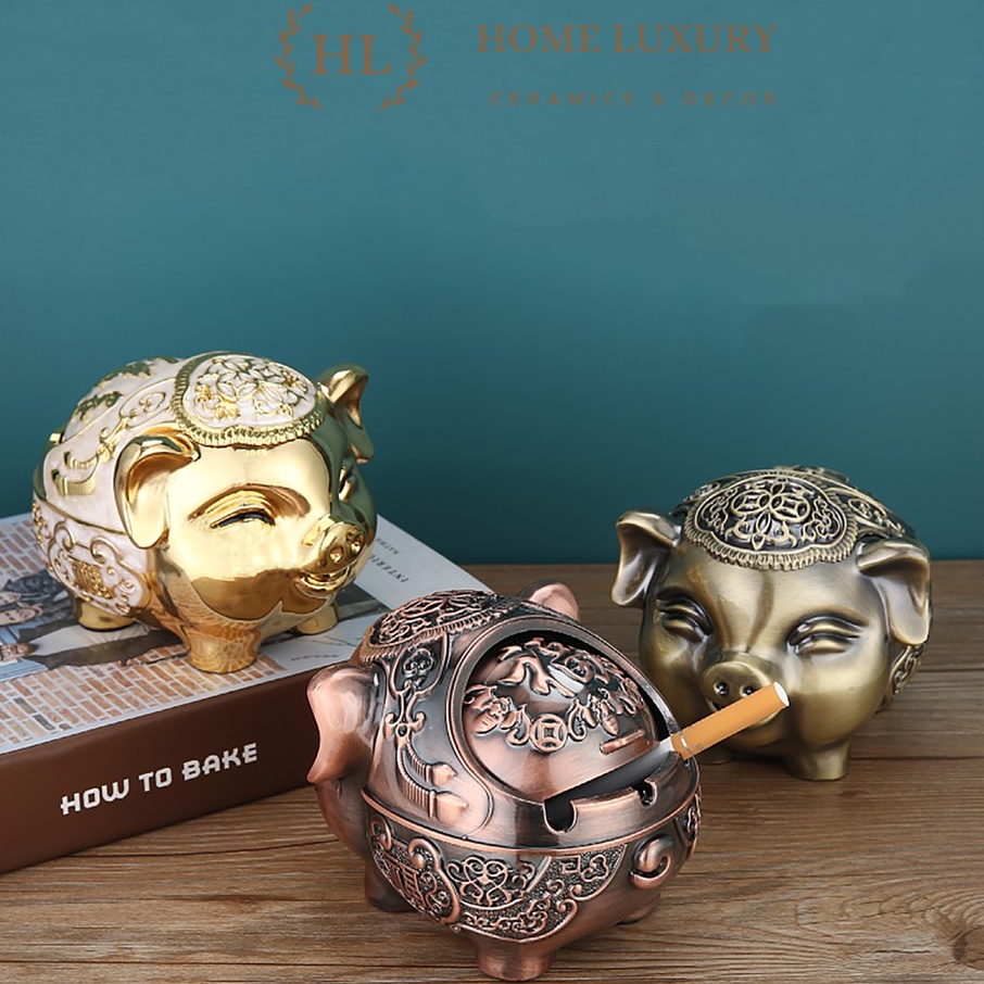 Bộ gạt tàn thuốc hình lợn đáng yêu kute, gạt tàn phong thủy tài lộc