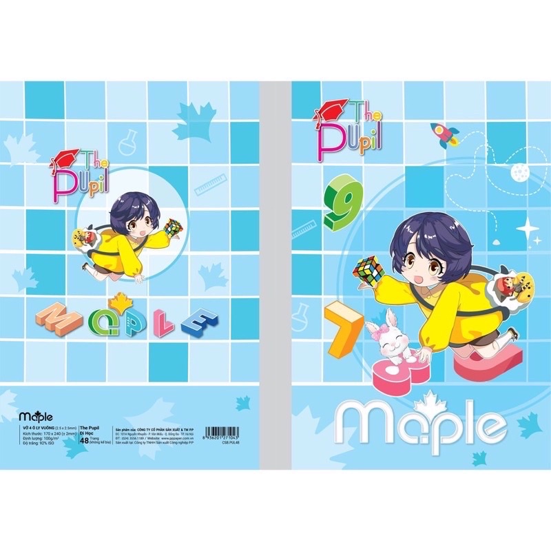 Vở 4 ô li vuông maple cao cấp 48/80 trang