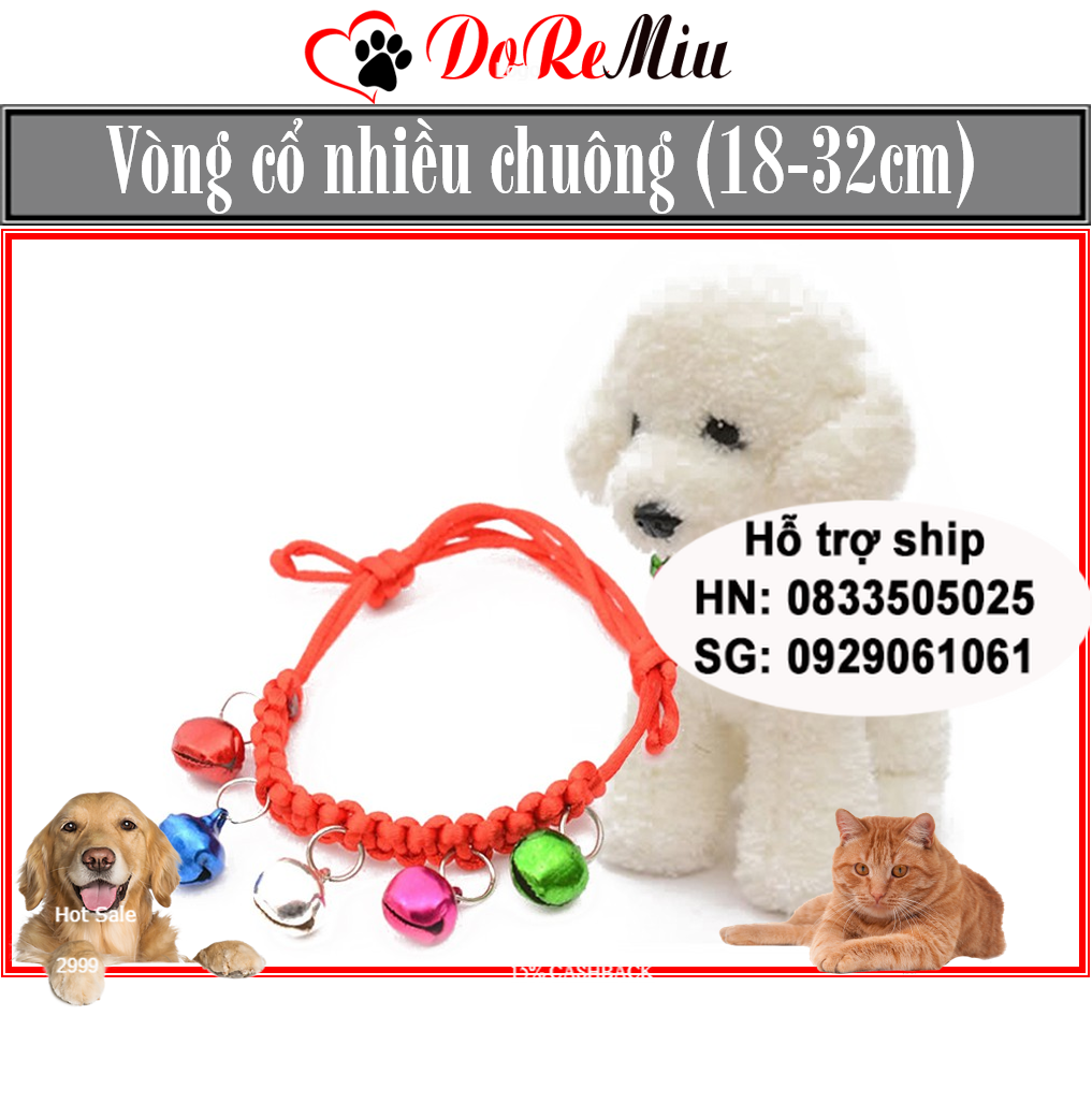 Doremiu- Vòng cổ chó mèo Vòng cổ tết nhiều chuông dây đeo cổ lục lạc chó mèo dưới 7kg