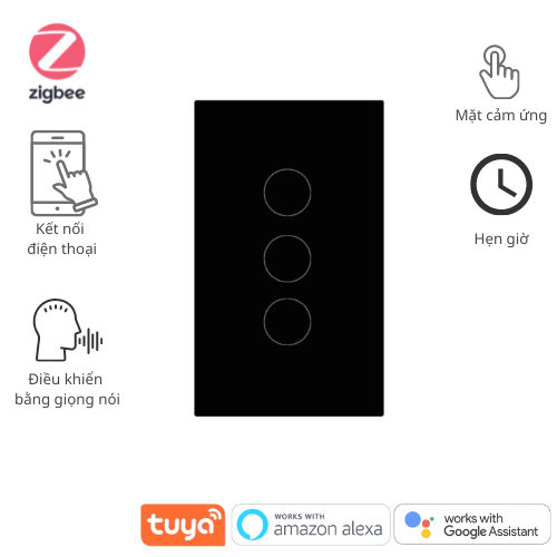 Công tắc thông minh Zigbee hình chữ nhât có viền vàng