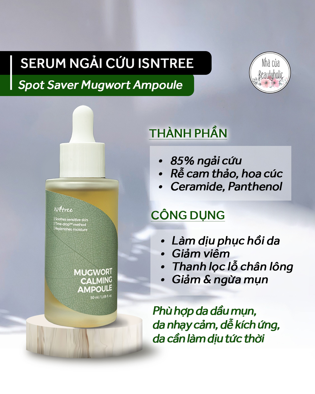 [Nhacuabeautyholic] Serum ngải cứu ISNTREE SPOT SAVER MUGWORT AMPOULE