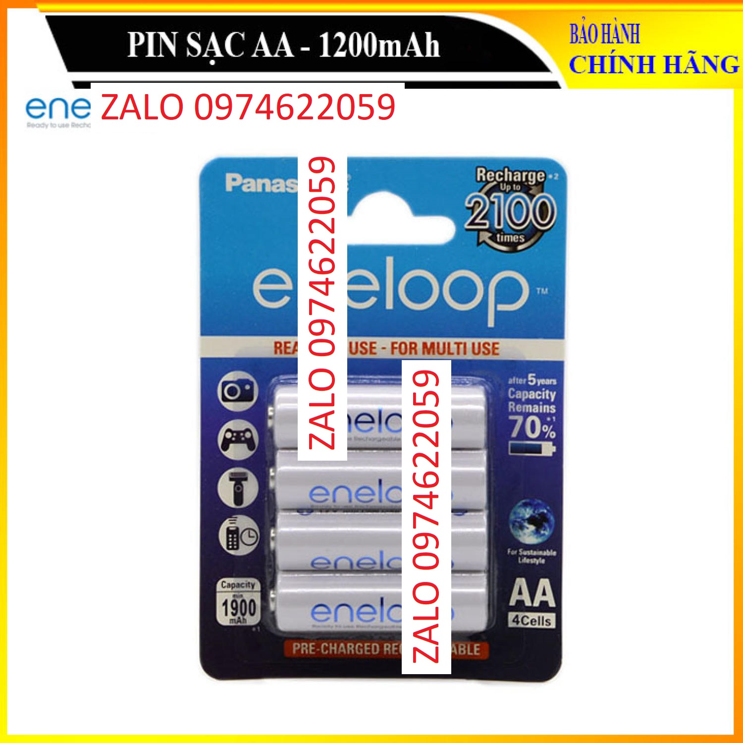 Vỉ 04 viên pin sạc aa 1900mah, pin sạc lại 2100 lần - ene loop aa-1900