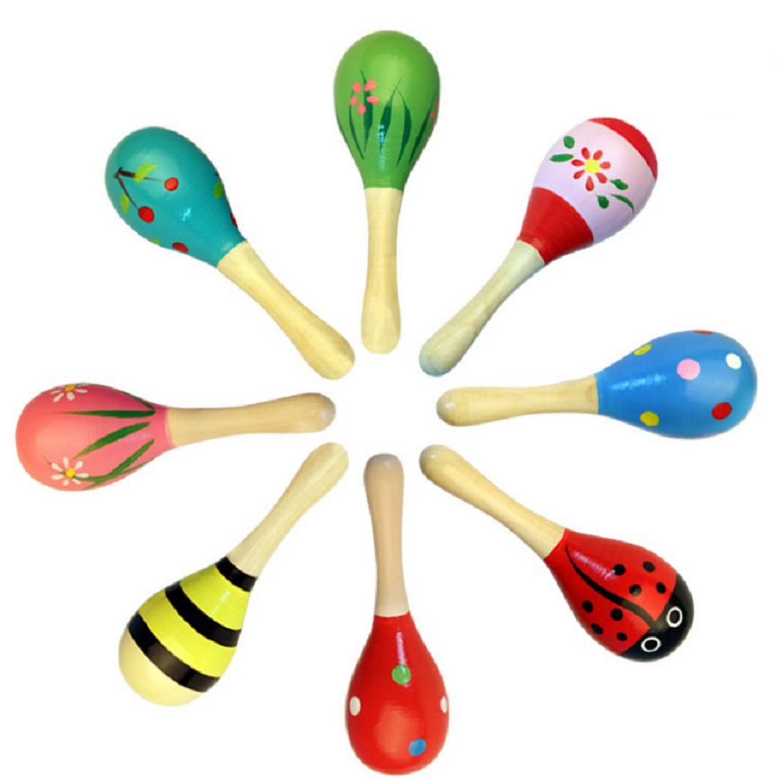 Lục lạc gỗ đầu tròn cho bé size 11cm và 19cm (Nhiều mẫu màu sinh động)