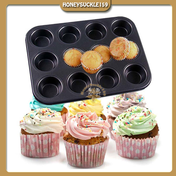 Khuôn Nướng Bánh Muffin Cupcake 12 Ô Mini (26*19c*2cm)