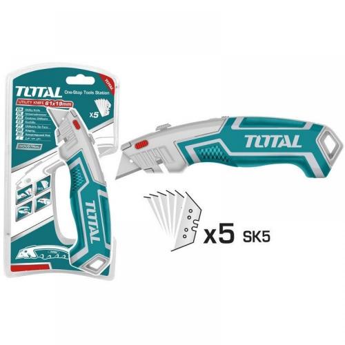 Dao rọc giấy đa năng total tht5126128 kích thước lưỡi 61x19mm, lưỡi sk5, kèm 6 lưỡi, bh 6 tháng diy vn