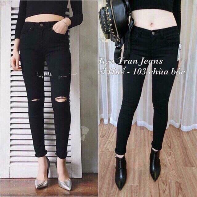 [HCM]QUẦN JEAN NỮ MÀU ĐEN RÁCH GỐI CHẤT BÒ  CO GIÃN LƯNG CAO MẪU MỚI THỎ TÂY SHOP94 MS169