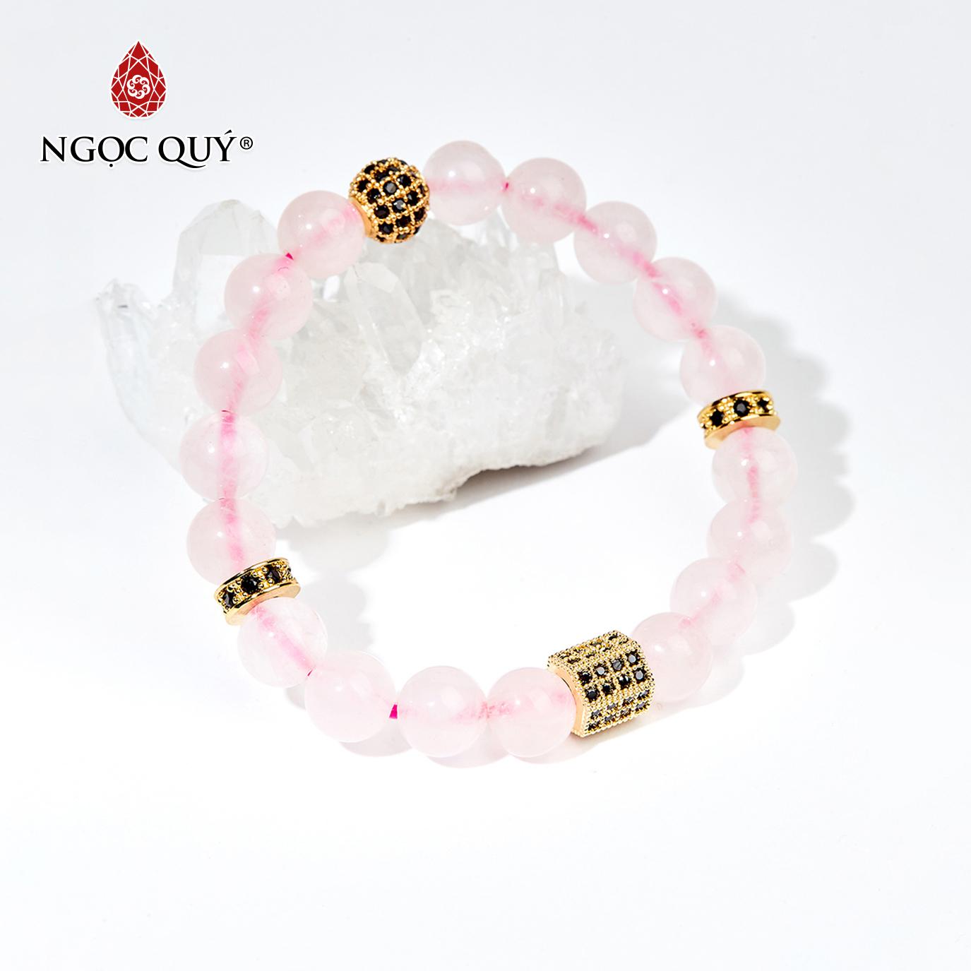 [HCM]Vòng Tay Đá Thạch Anh Hồng Phối Charm Đính Đá Mệnh Hoả Thổ 8mm - Ngọc Quý Gemstones