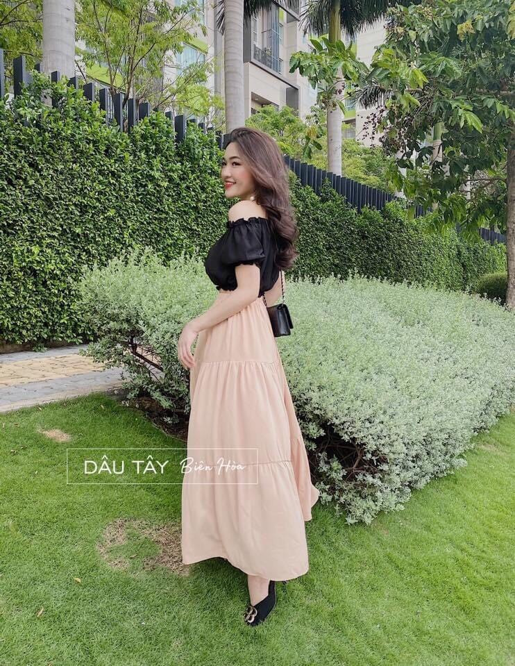[HCM]Set váy rời chân váy maxi dài +áo bẹt vai