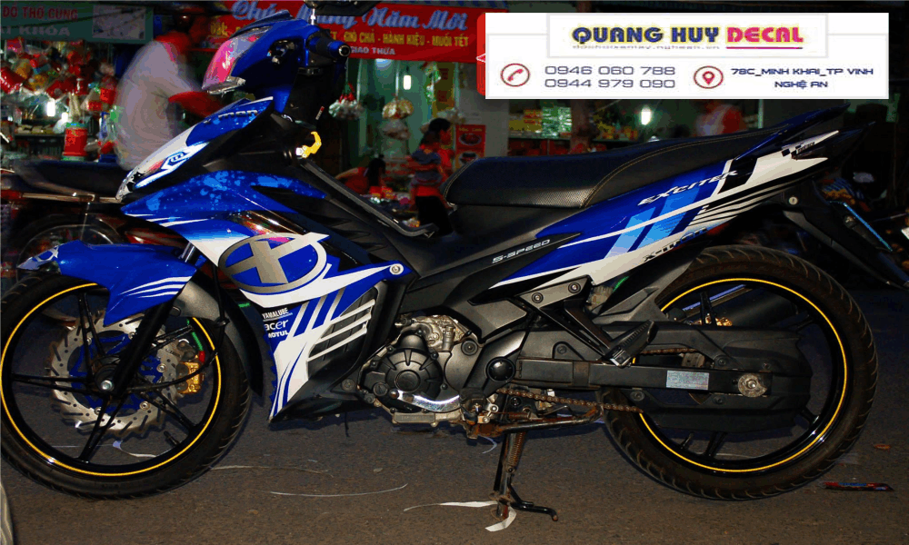 Tem TRÙM PHỦ xe  exciter 135 xanh trắng  chế đẹp- Tem  dán xe máy exciter 135 thiết kế theo yêu cầu - tem xe exciter 135 xanh trắng độ chế đẹp và rẻ chất