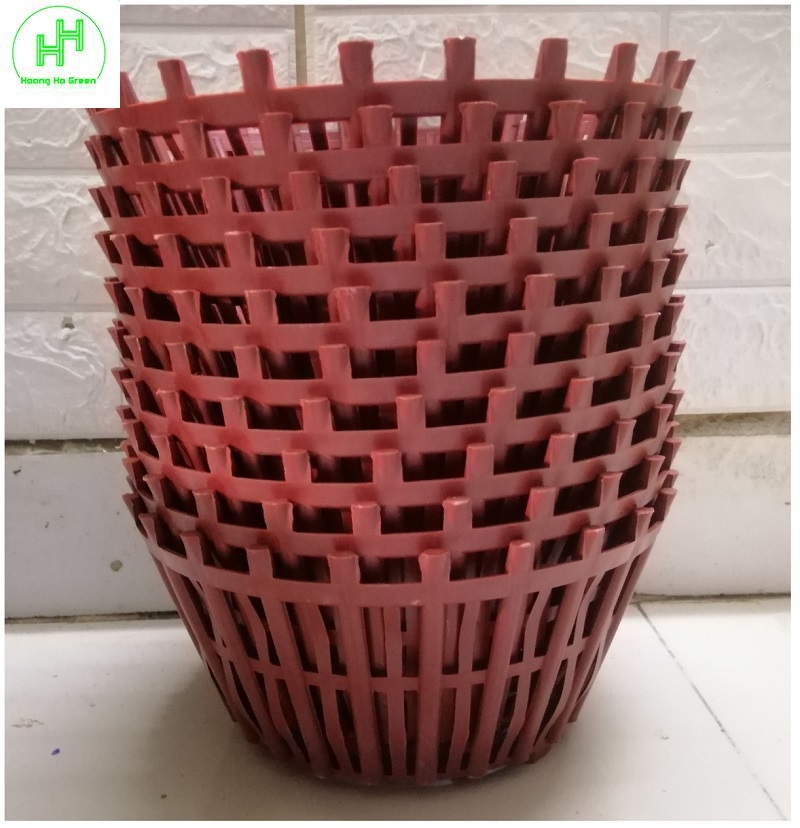 10 Chậu nhựa Gỉa Gỗ trồng lan fi 26 có Nan Phụ NSX Bình Thuận Plastics! - Màu Đỏ Mận
