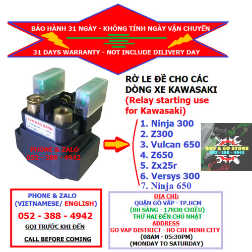 Rờ le đề kawasaki - Relay starting use for kawasaki. (Ninja/Z300, Zx25r, Vulcan/Z650 halogen, Versy300)