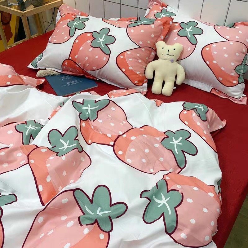 Trọn Bộ 4 Món Cotton Poly Nhập Mẫu QUẢ DÂU ĐỎ