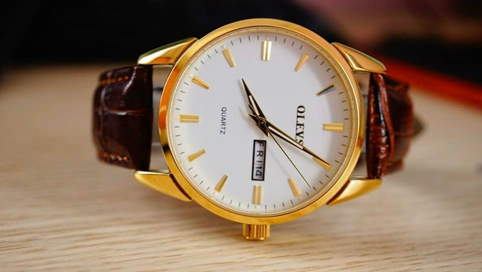 Đồng hồ olevs nam - size 40mm - lịch đôi - máy quartz - dây da.