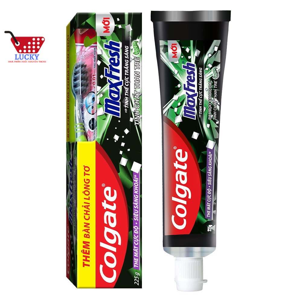 [TẶNG BÀN CHẢI ] Kem đánh răng Colgate Maxfresh 180g/225g -Tinh chất than tre
