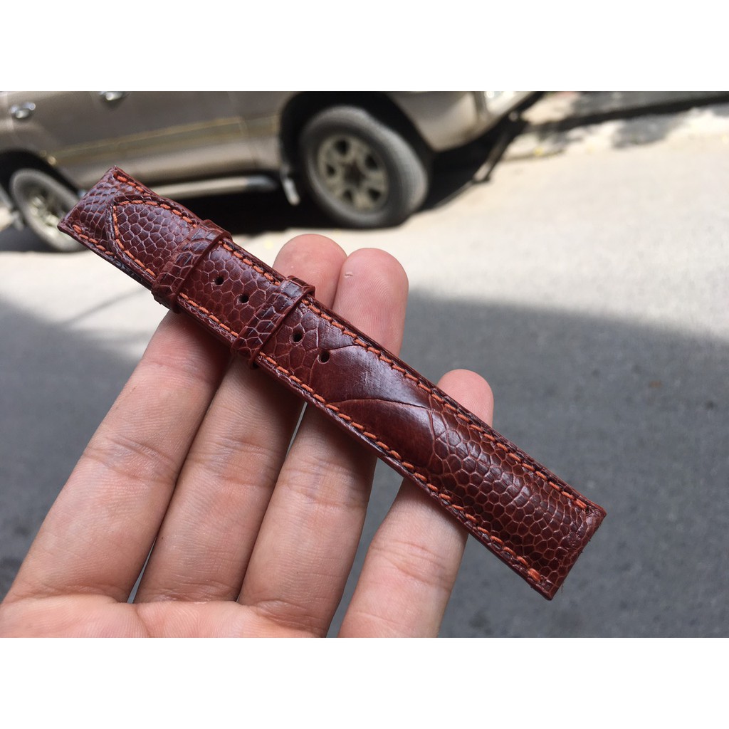 Dây đồng hồ da đà điểu màu nâu đỏ (Trong lót da bò)