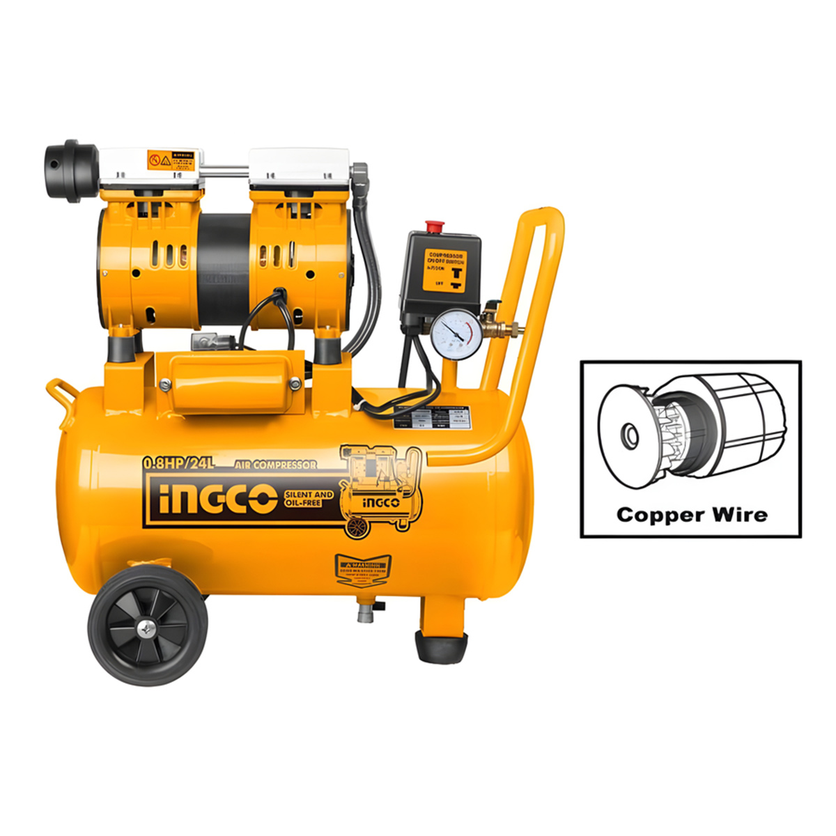 Total ingco 24L air compressor 220V mini air compressor motorcycle wheel pump auto tire inflator oil-free version