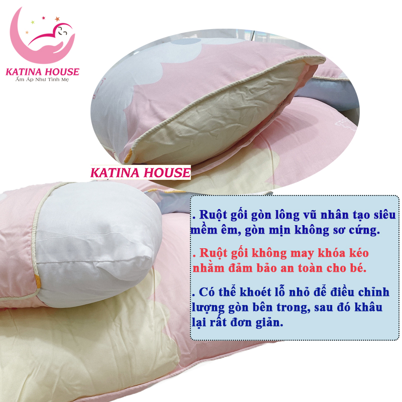 Bộ gối nệm cho bé đi học Katina House, vải Tencel cực mềm mát, họa tiết đáng yêu, nhiều kích cỡ